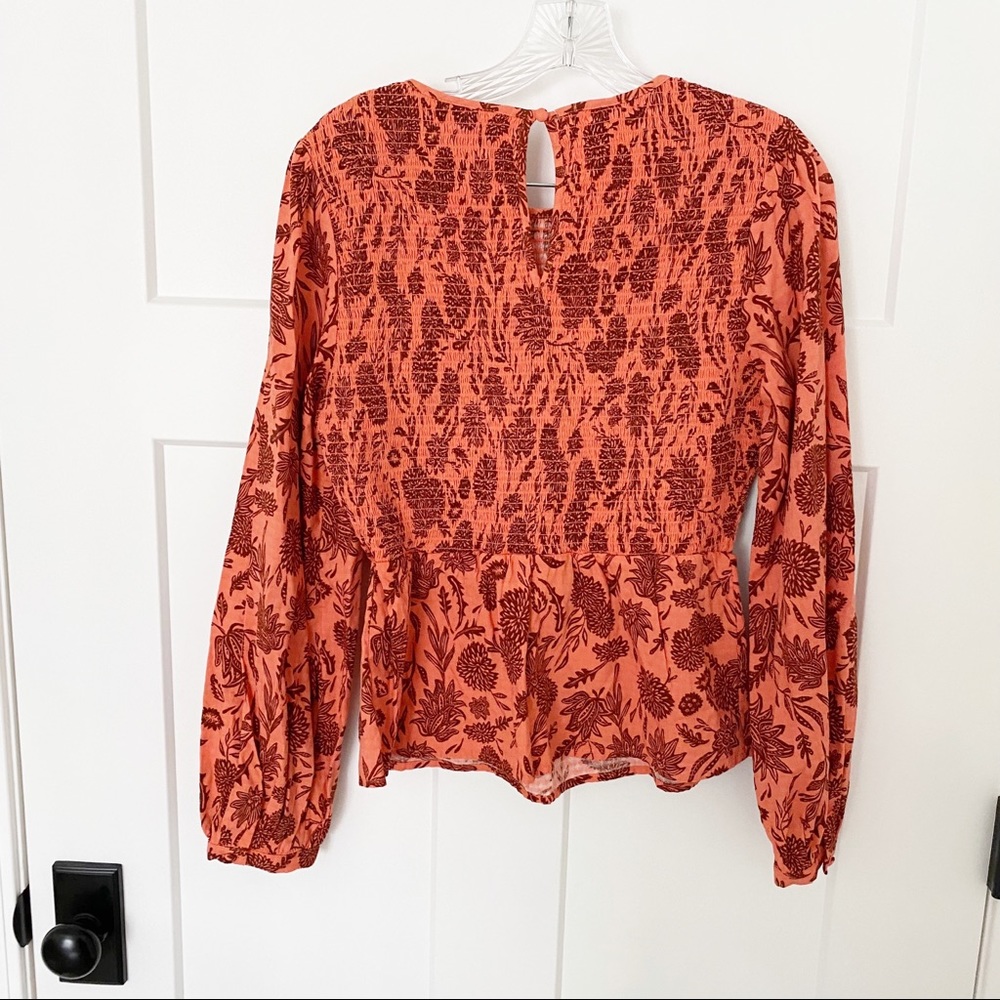 The Universal Thread Puff Long-Sleeve Smocked Blouse coral and red shirt size s - Picture 3 of 4
